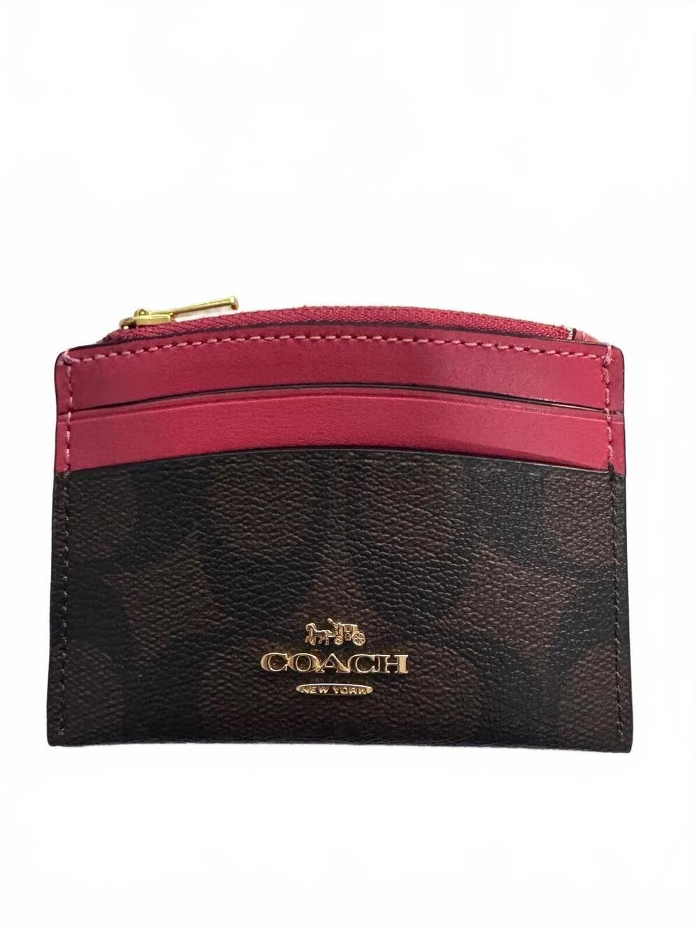 c2.6 a Coach Shaped Card Case in Signature Canvas (Brown/Strawberry,